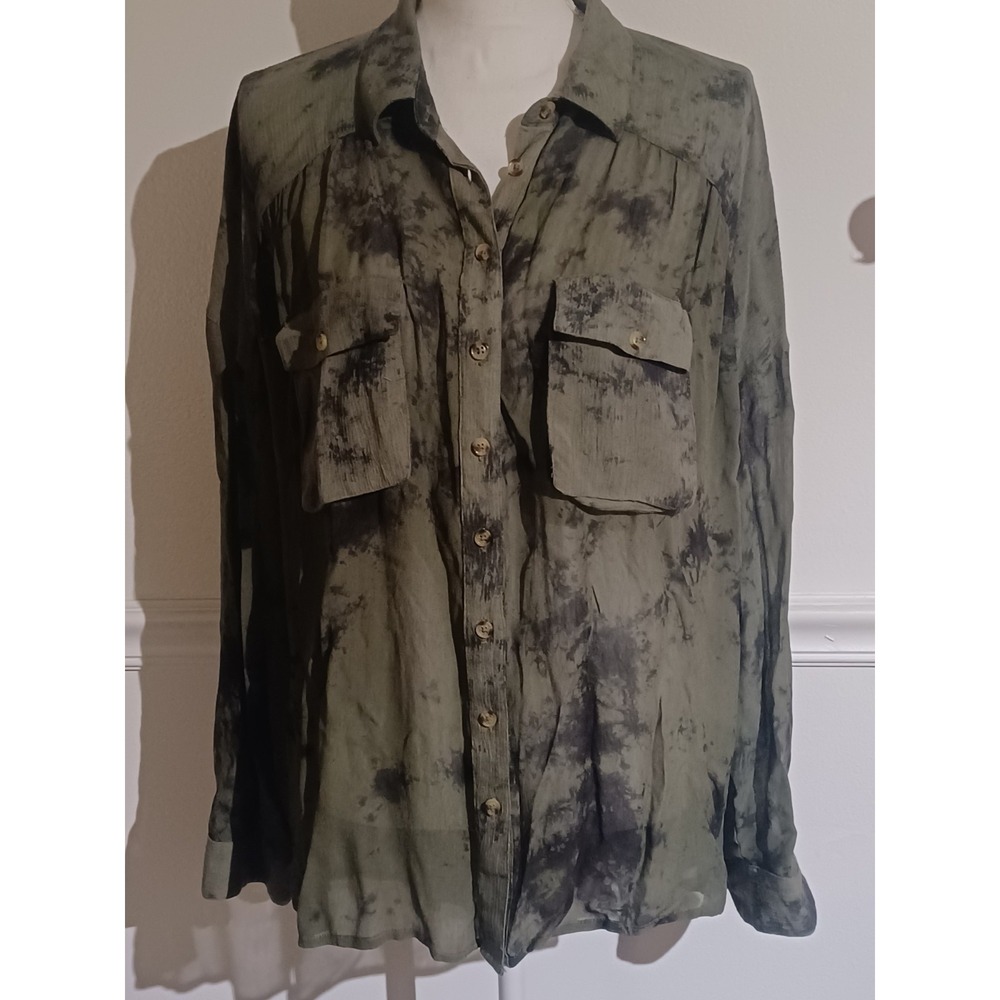 Free‎ People Blouse Olive Green Cloud Wash Tie Dye  Womens  Med